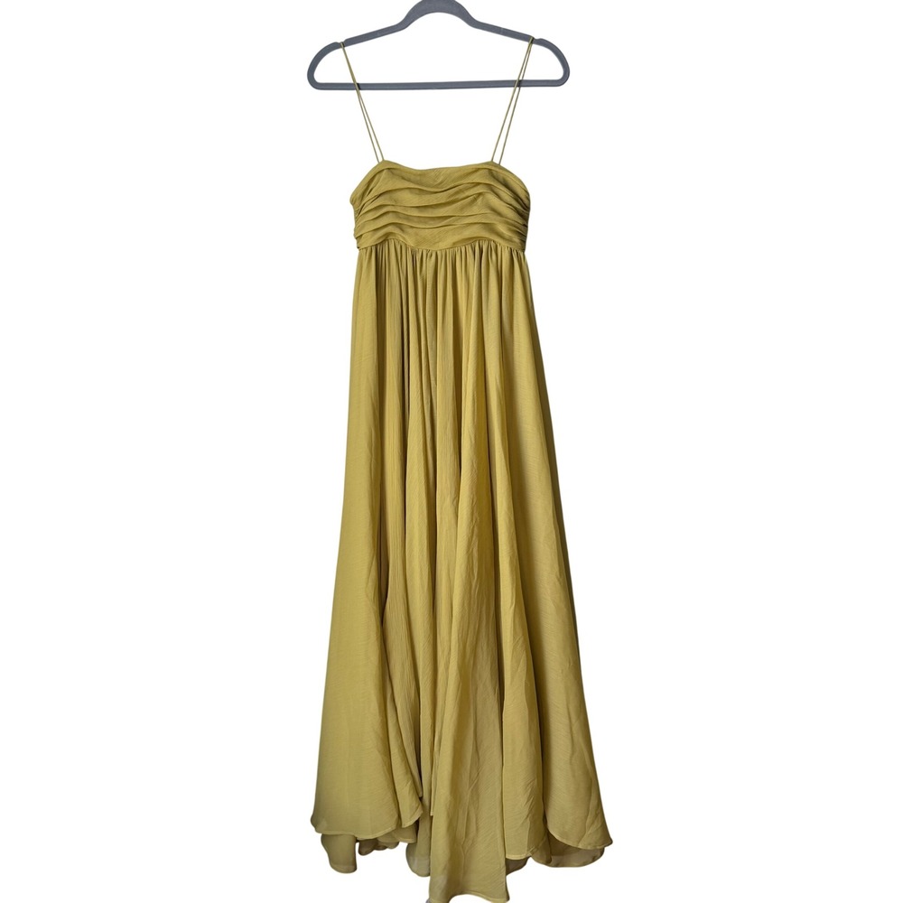 NEW Arrange Super Full Trapeze Cami Godet Maxi Dress Pleated Chartreuse 2 NWT
